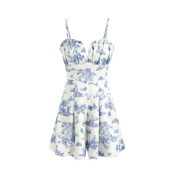 Cider Pants - CIDER TOILE DE JOUY V-WIRE RUFFLES BLUE AND WHITE ROMPER SIZE S